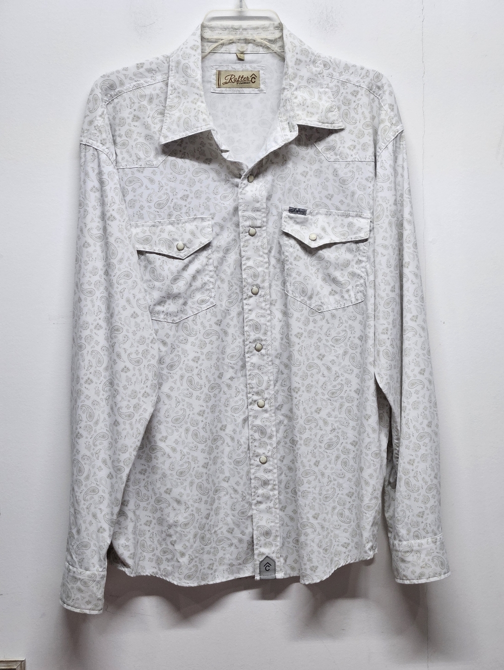 Rafter C Outdoors Size L Gray Western Paisley Pearl Snap LS Shirt Performance